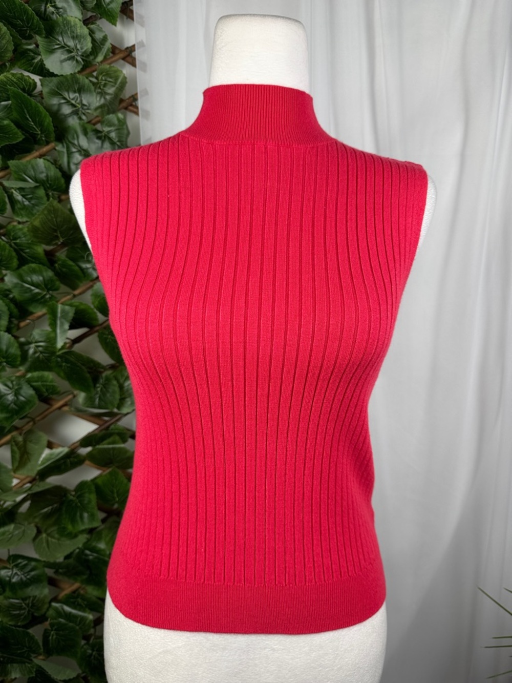 Worthington Sleeveless Ribbed Mock Neck Sweater Tank - Red